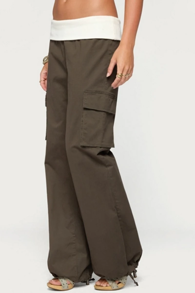 Edikted Jolee Contrast Ribbed Foldover Cargo Pants