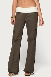 Edikted Jolee Contrast Ribbed Foldover Cargo Pants