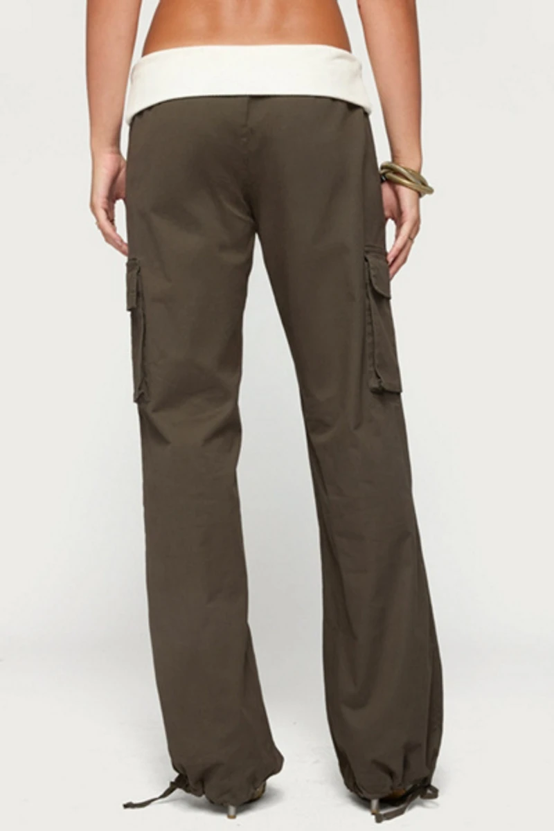 Edikted Jolee Contrast Ribbed Foldover Cargo Pants