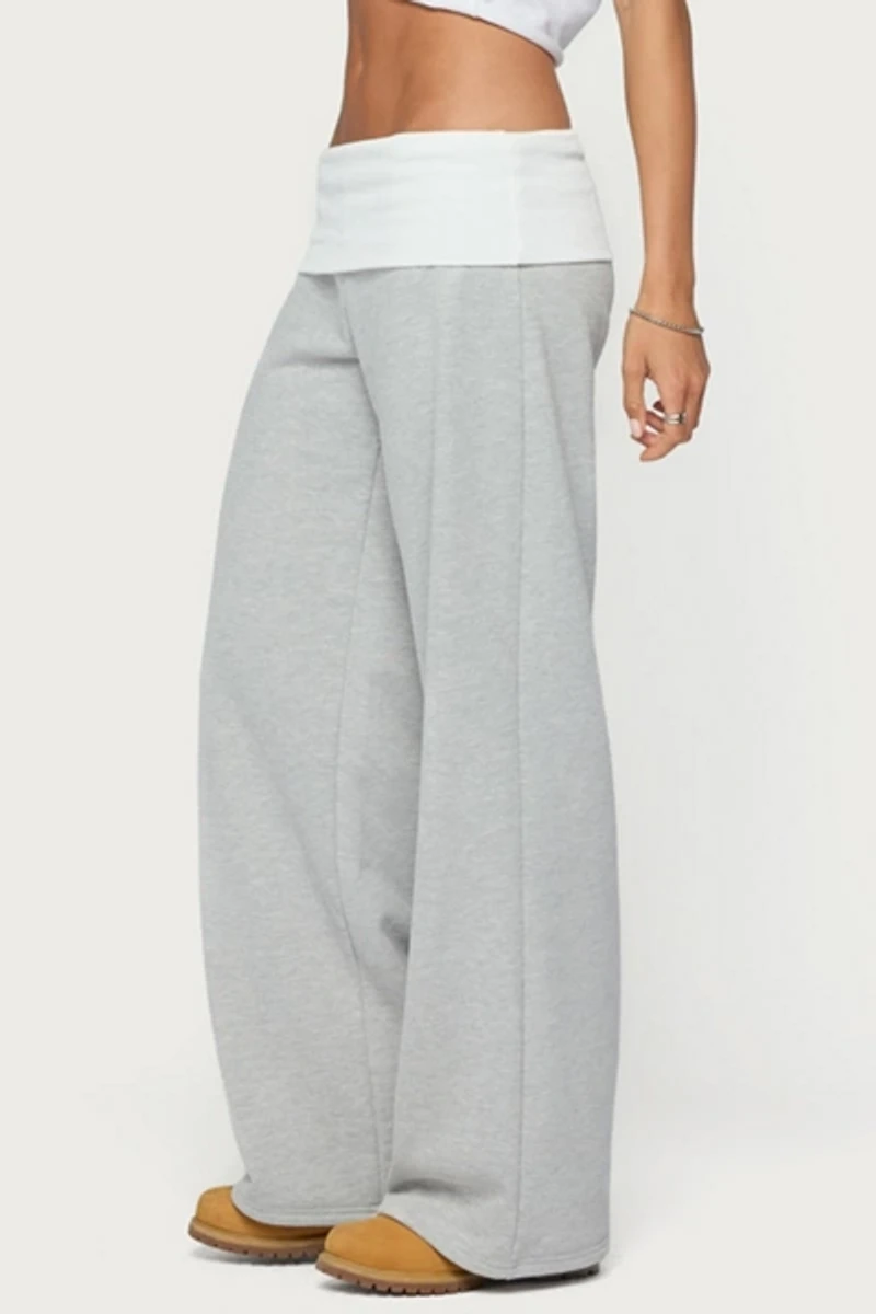 Edikted Idha Contrast Foldover Baggy Sweatpants