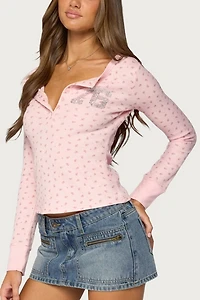 Edikted 76 Rhinestone Floral Henley Top