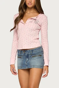 Edikted 76 Rhinestone Floral Henley Top
