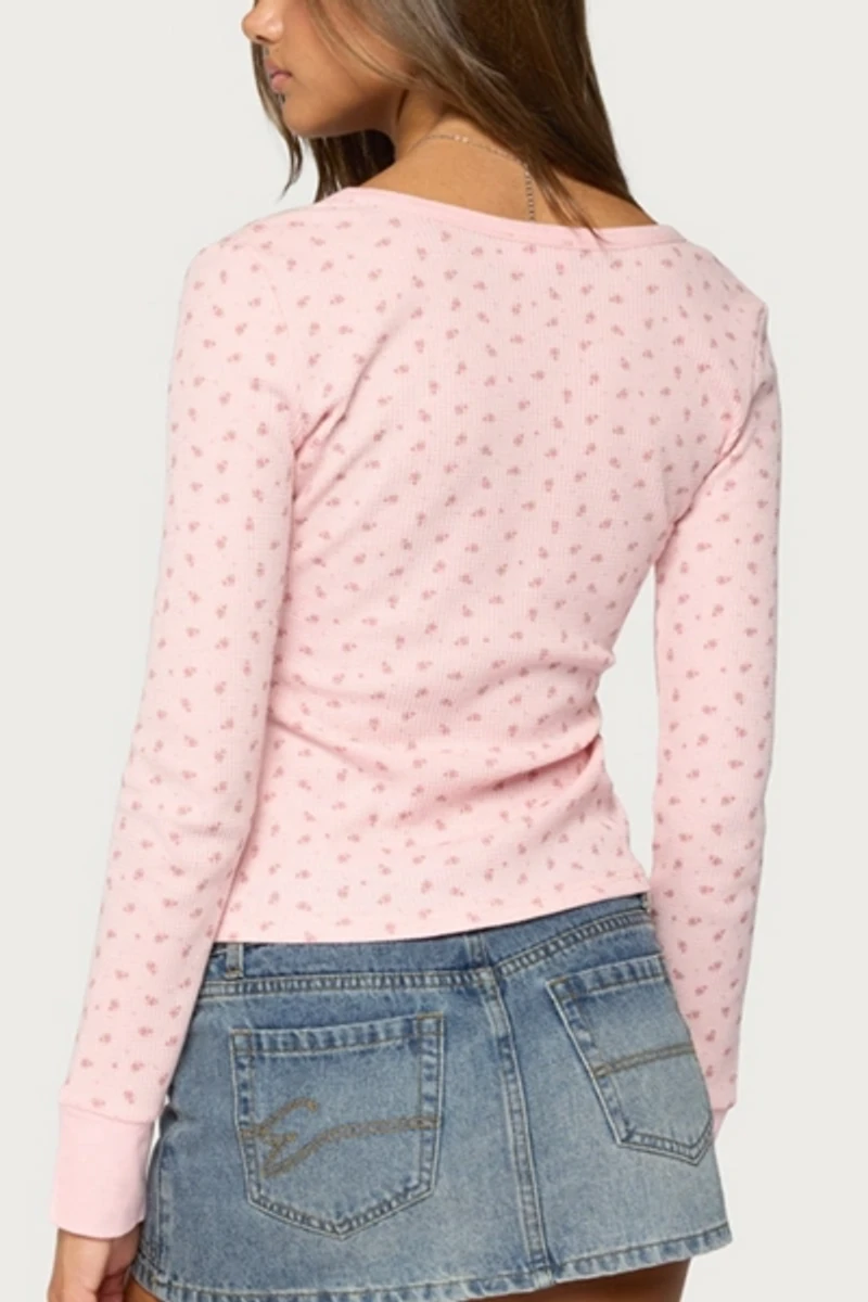 Edikted 76 Rhinestone Floral Henley Top