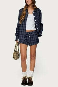 Edikted Alessa Plaid Button Up Long Sleeve Top