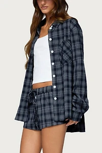 Edikted Alessa Plaid Button Up Long Sleeve Top