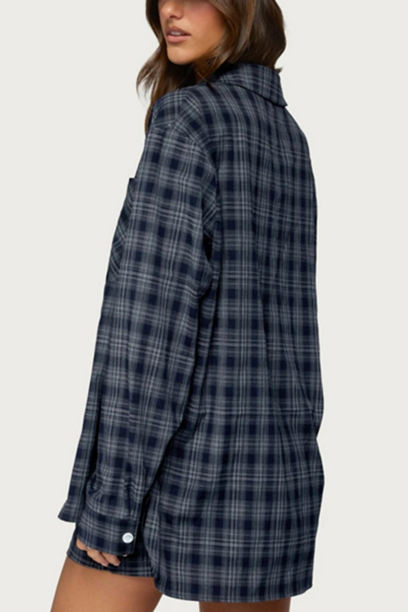 Edikted Alessa Plaid Button Up Long Sleeve Top