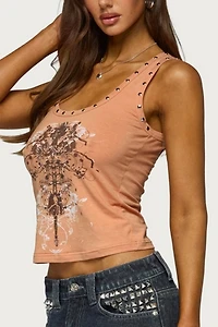 Edikted Demea Studded Graphic Tank Top
