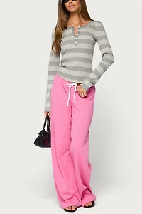 Edikted Dea Striped Long Sleeve Henley T Shirt