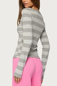 Edikted Dea Striped Long Sleeve Henley T Shirt