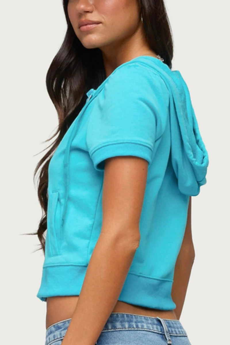 Edikted Daisi Short Sleeve Hoodie Top