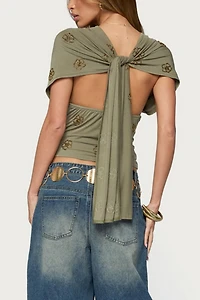 Edikted Ellora Beaded Flutter Tie Top