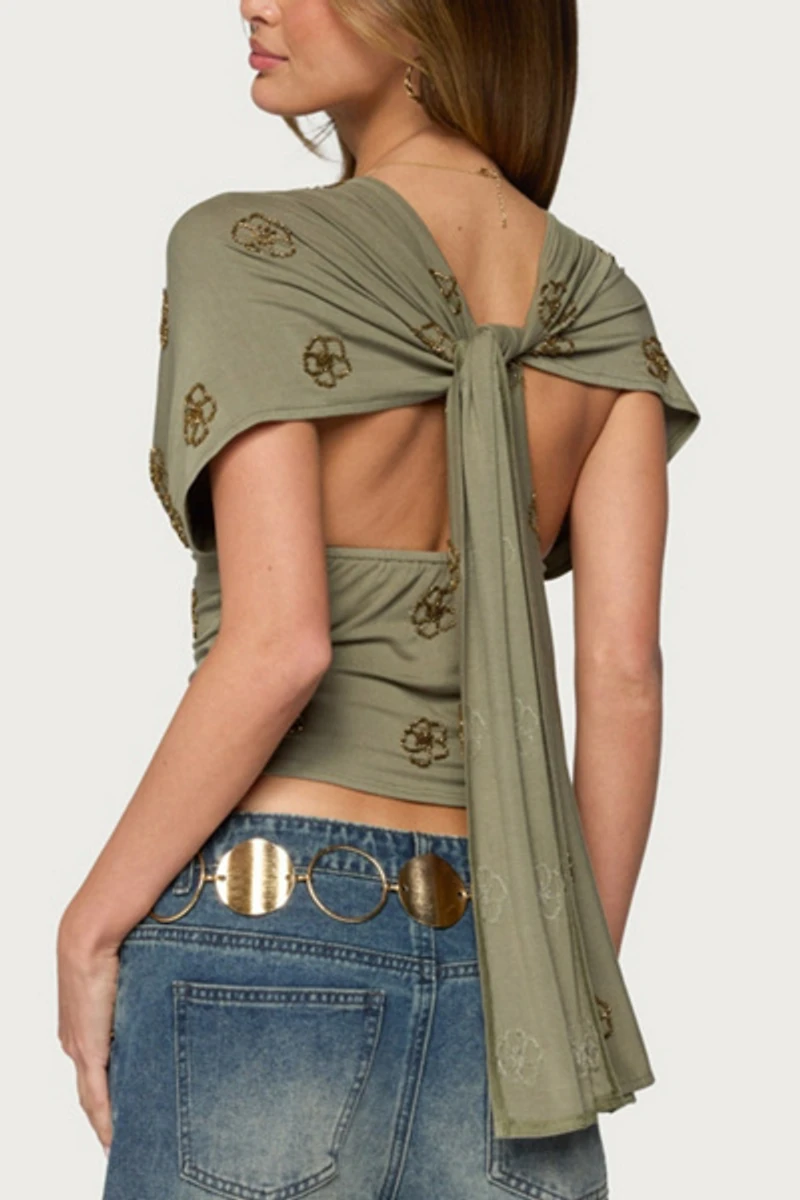Edikted Ellora Beaded Flutter Tie Top