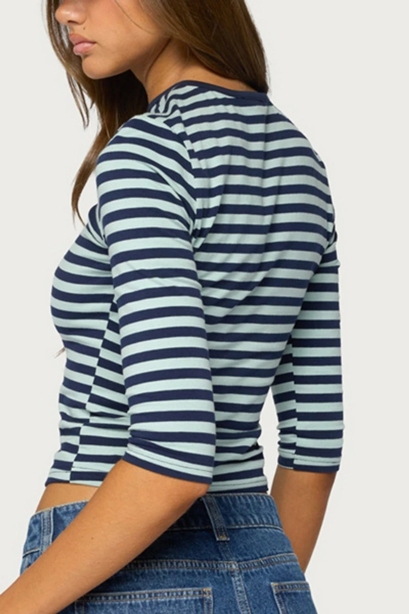 Edikted Esti Striped Three-Quarter Sleeve Top