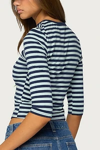 Edikted Esti Striped Three-Quarter Sleeve Top