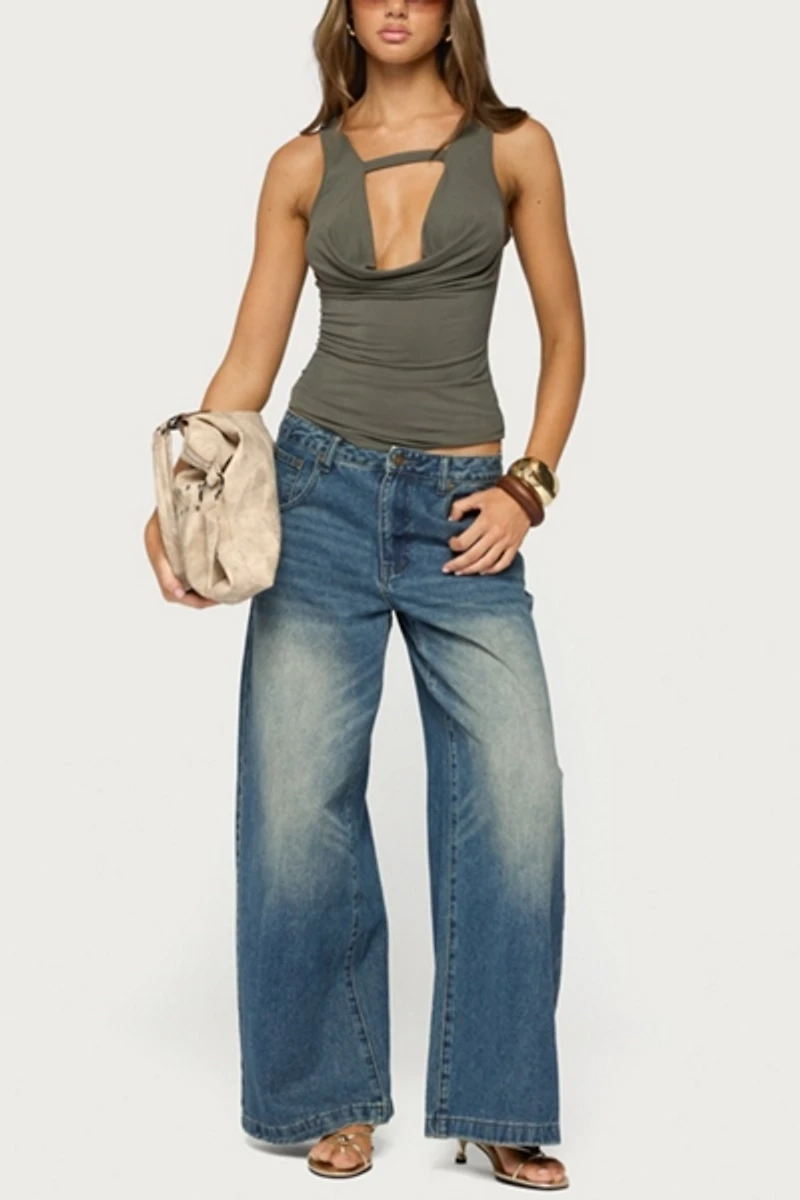 Edikted Emeri Deep Cowl Neck Cutout Top