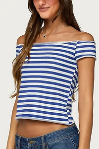 Edikted French Terry Striped Off Shoulder Top