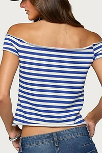 Edikted French Terry Striped Off Shoulder Top