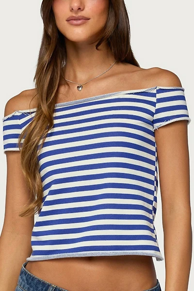 Edikted French Terry Striped Off Shoulder Top