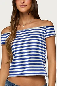 Edikted French Terry Striped Off Shoulder Top