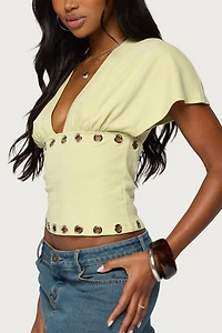 Edikted Isi Grommet Flutter Plunge Neck Top