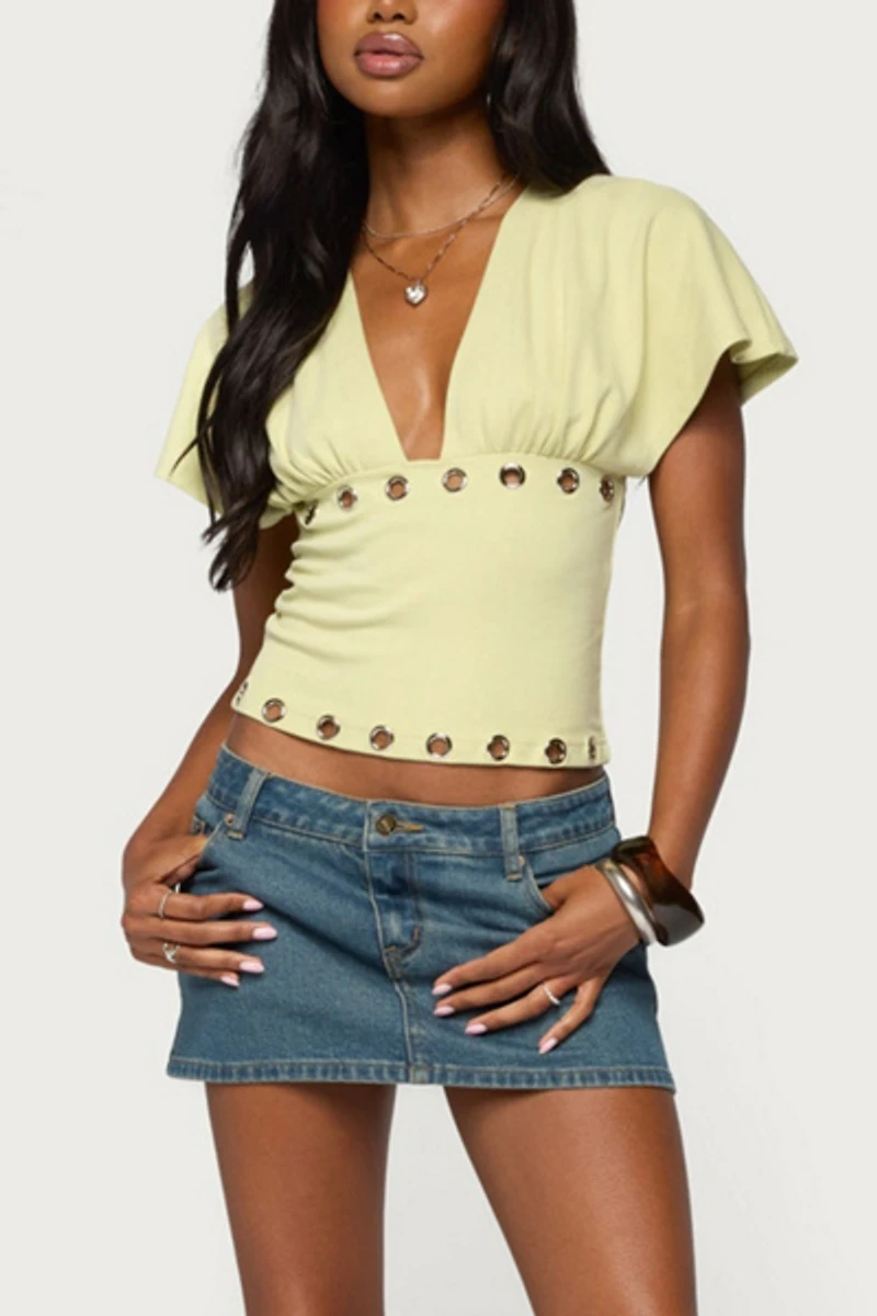 Edikted Isi Grommet Flutter Plunge Neck Top