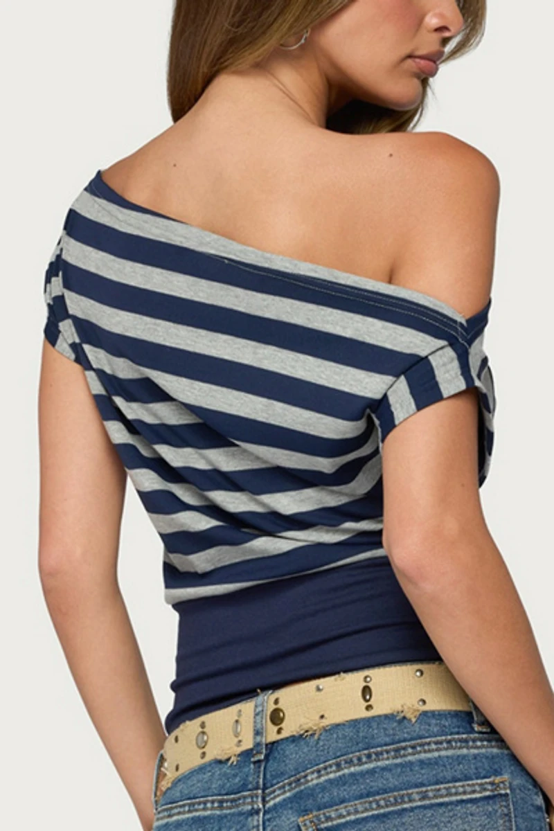 Edikted Kittie Striped Off Shoulder Top