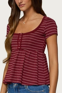 Edikted Jina Lacey Striped Babydoll Henley Top