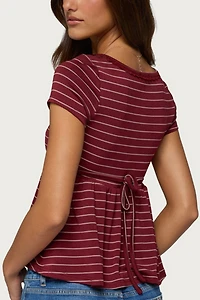 Edikted Jina Lacey Striped Babydoll Henley Top