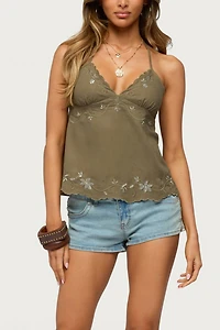 Edikted Nadine Embroidered Linen Look Top