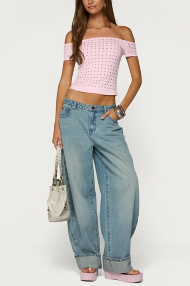Edikted Mack Studded Off Shoulder Top