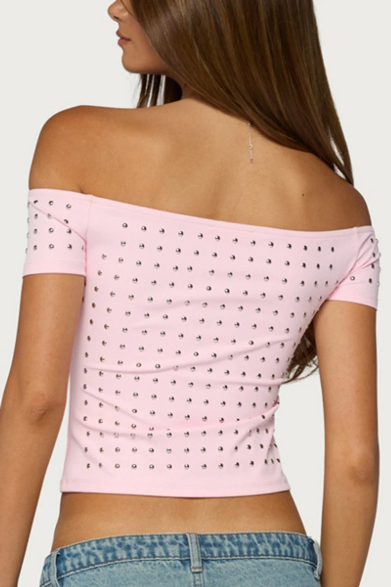 Edikted Mack Studded Off Shoulder Top