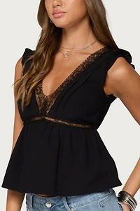 Edikted Meadow Linen Look Lacey Top