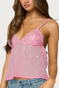Edikted Klio Sequin Chiffon Babydoll Top