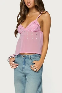 Edikted Klio Sequin Chiffon Babydoll Top
