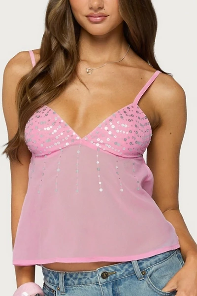 Edikted Klio Sequin Chiffon Babydoll Top