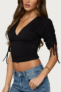 Edikted Muriel Drawstring V Neck Top