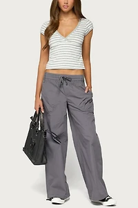 Edikted Laia Striped V Neck T Shirt