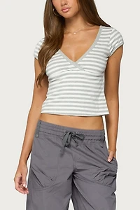 Edikted Laia Striped V Neck T Shirt