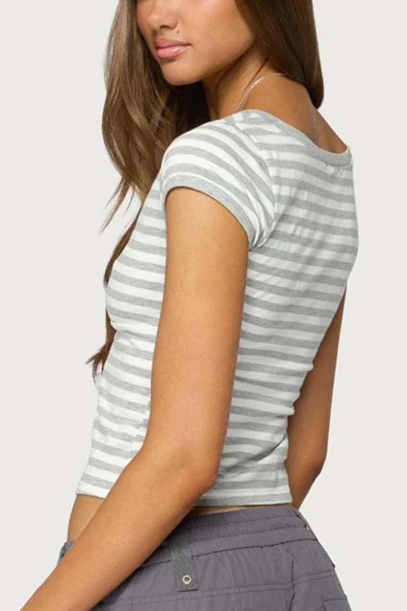 Edikted Laia Striped V Neck T Shirt