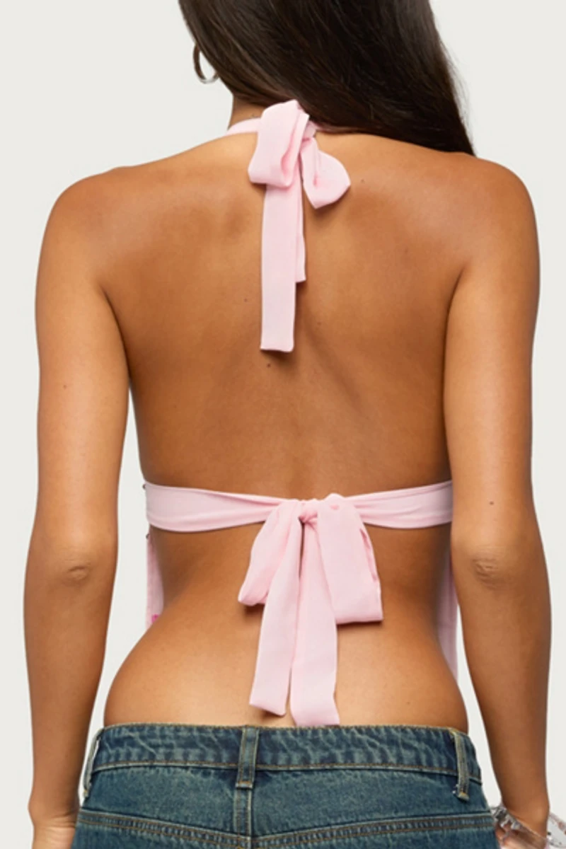 Edikted Roey Sequin Chiffon Backless Top