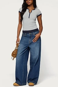 Edikted Regin Striped Ribbed Henley Top