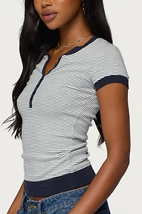 Edikted Regin Striped Ribbed Henley Top
