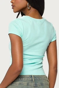 Edikted Suda Iridescent Button Cutout T Shirt