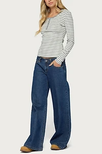 Edikted Roma Striped Henley Top