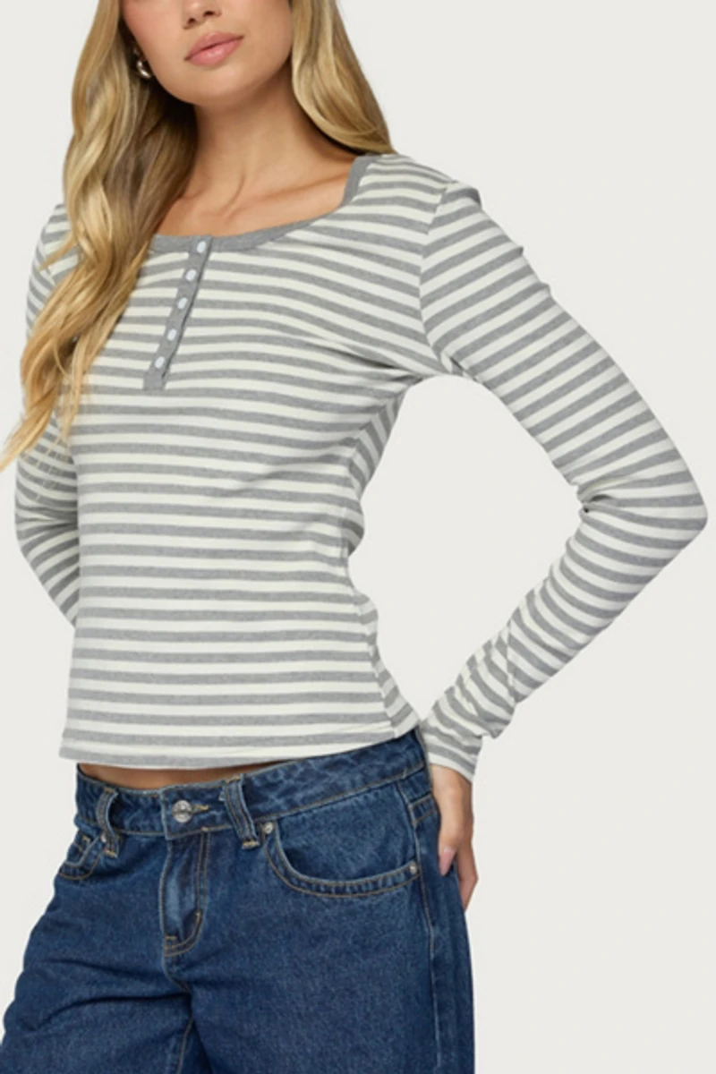 Edikted Roma Striped Henley Top