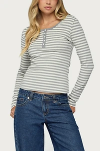 Edikted Roma Striped Henley Top