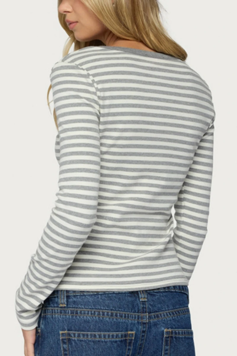 Edikted Roma Striped Henley Top