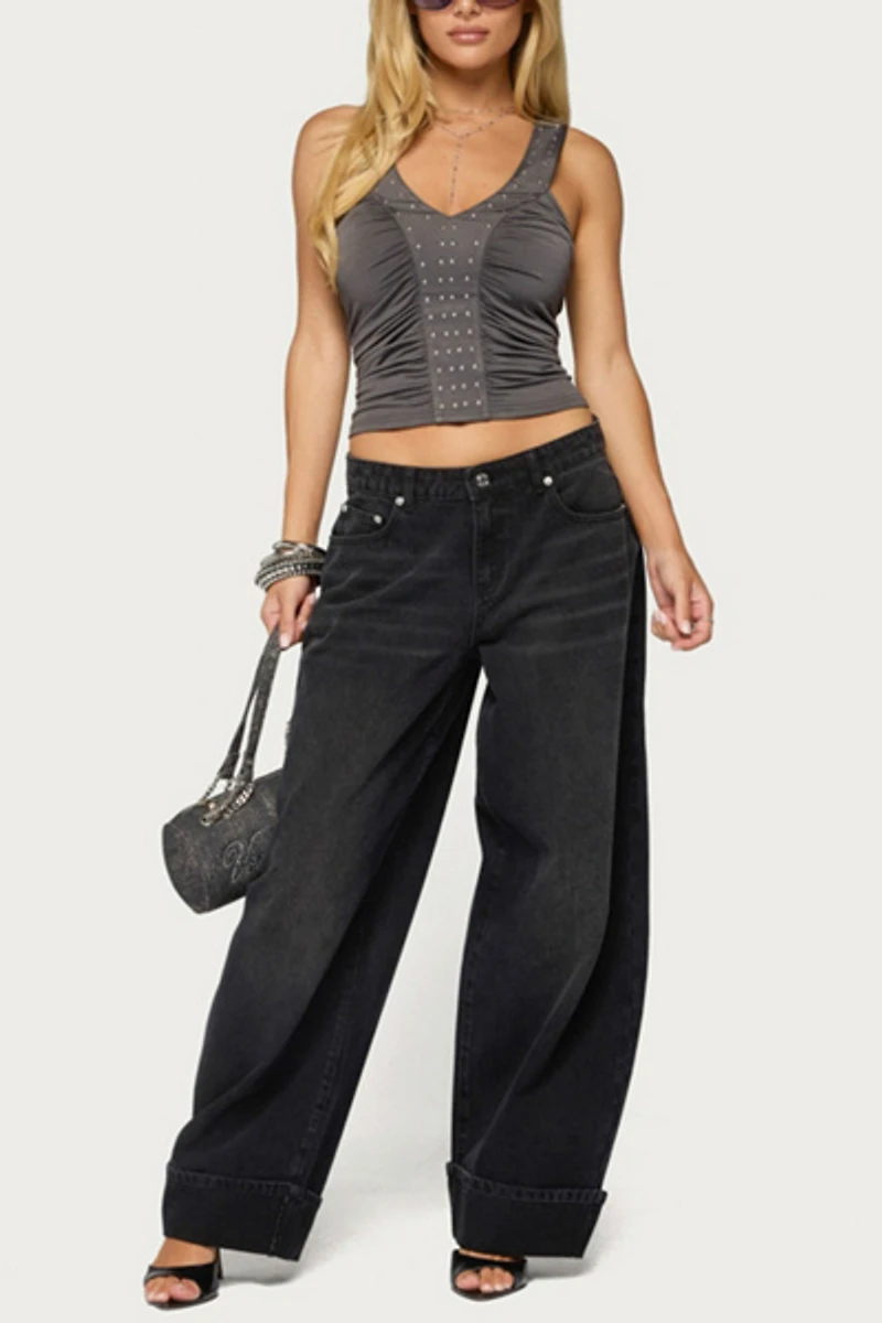 Edikted Whitt Studded Ruched Tank Top
