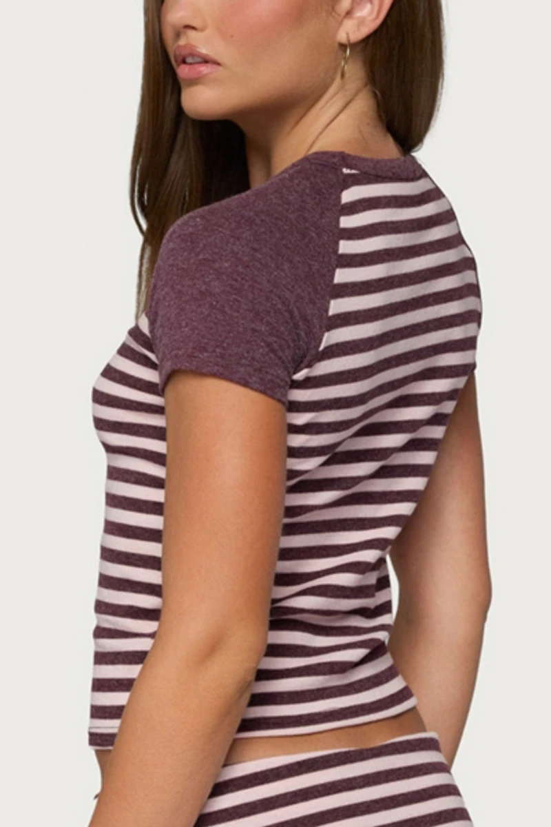 Edikted Stay Stripey Raglan T Shirt
