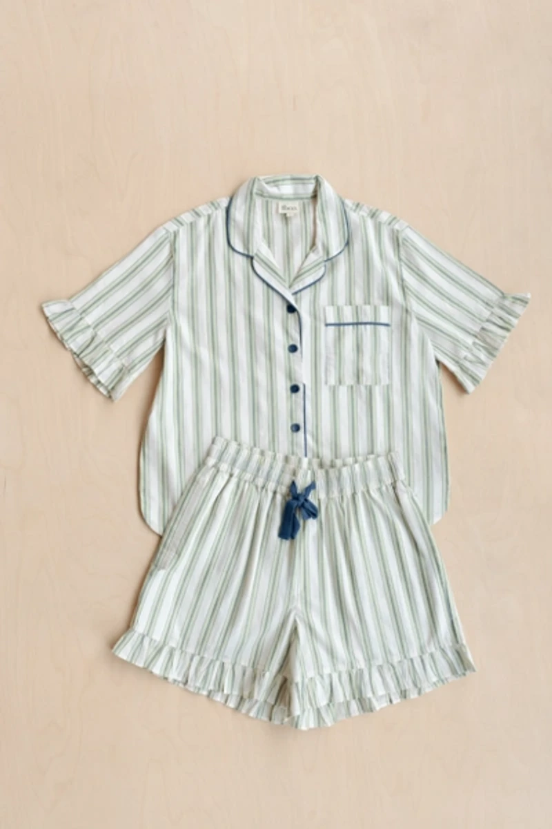 TBCo Cotton Ruffle Stripe Short Pajamas Set